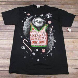 Dec 25th Sloth Ugly Christmas Sweater Black T Shirt Size M